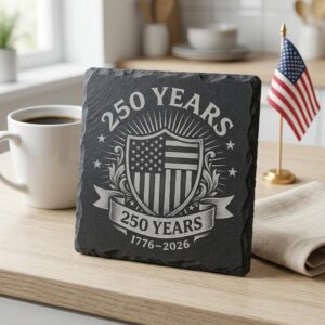 America 250th Patriotic Crest Slate Coaster Designs, Laser Engraving Bundle
