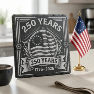 America 250th Patriotic Crest Slate Coaster Designs, Laser Engraving Bundle