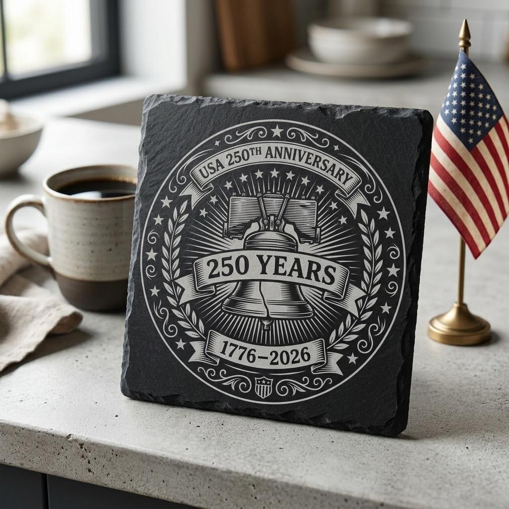 America 250th Patriotic Engraving File, Slate Coaster Laser Designs, Colonial Emblems