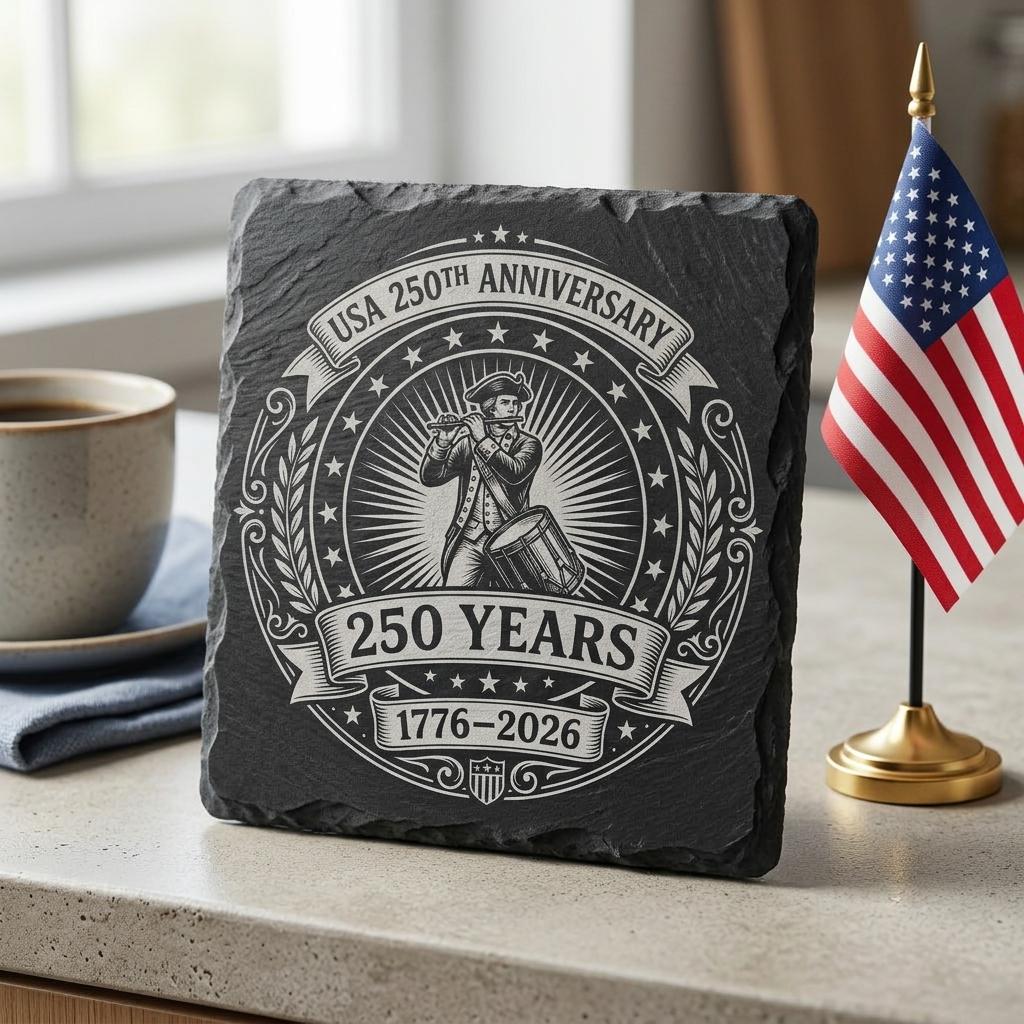 America 250th Patriotic Engraving File, Slate Coaster Laser Designs, Colonial Emblems