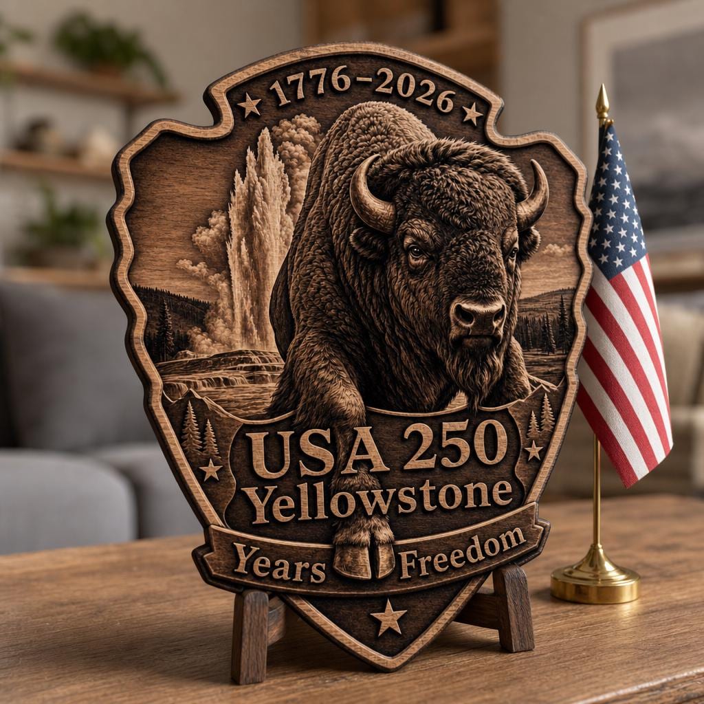 Gravure laser illusion 3D de bison, 250e anniversaire des États-Unis, ensemble PNG des parcs nationaux – Image 2
