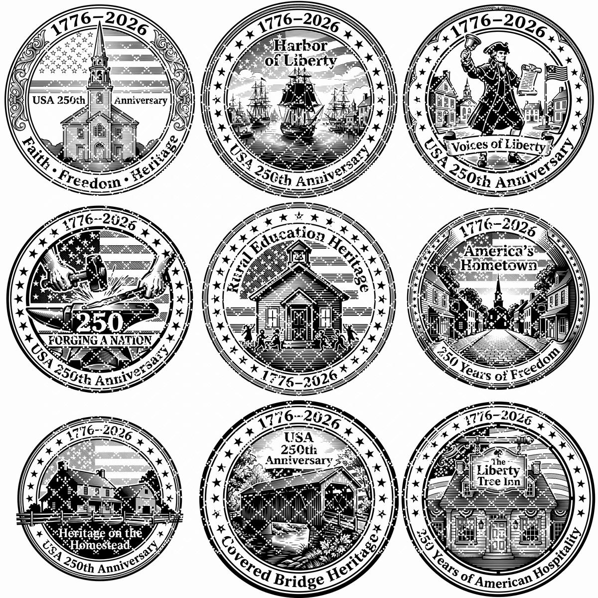 File di incisione dell'America coloniale, 250º anniversario degli Stati Uniti, design di targa in legno - immagine 11