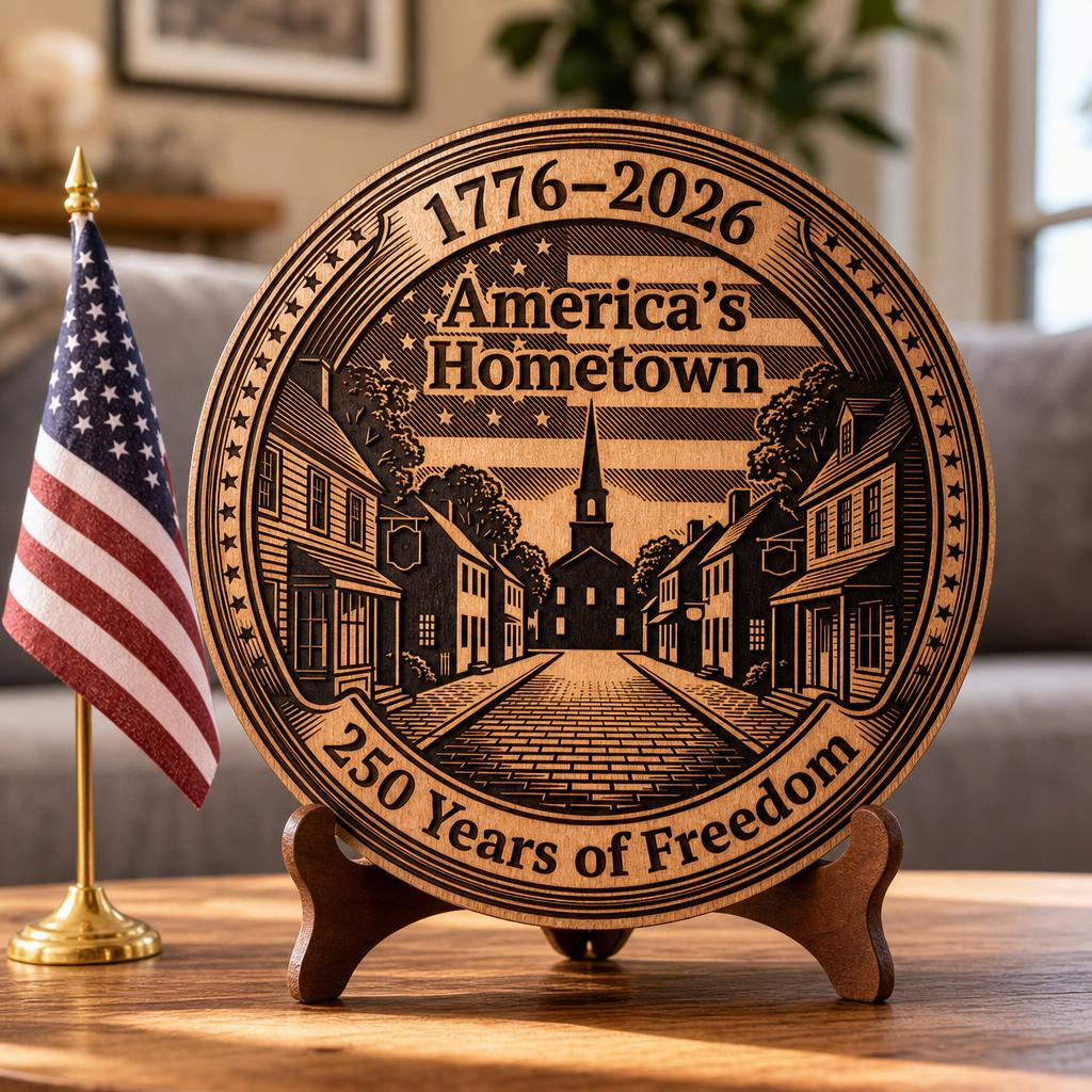 File di incisione dell'America coloniale, 250º anniversario degli Stati Uniti, design di targa in legno - immagine 2