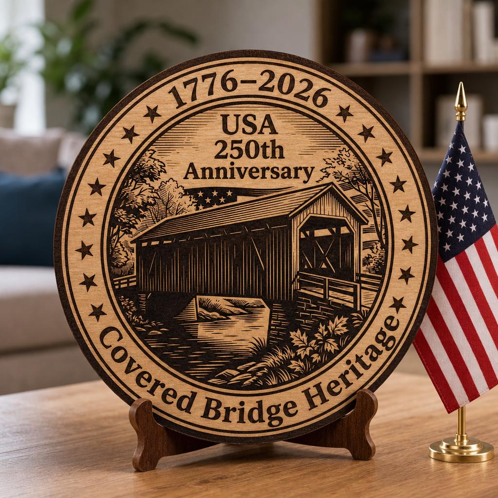 File di incisione dell'America coloniale, 250º anniversario degli Stati Uniti, design di targa in legno - immagine 3