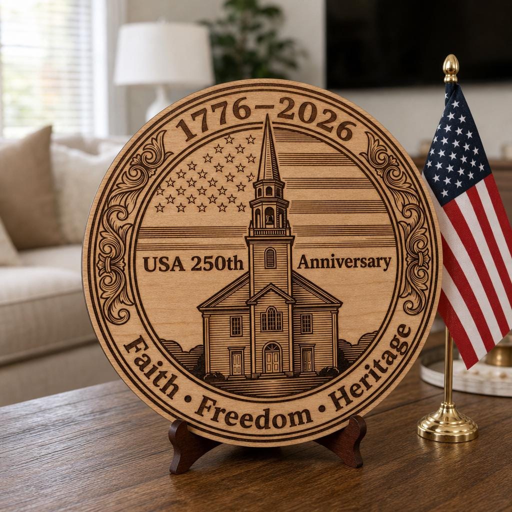 Colonial America Engraving Files, 250th USA Anniversary, Wooden Plaque Sign Design