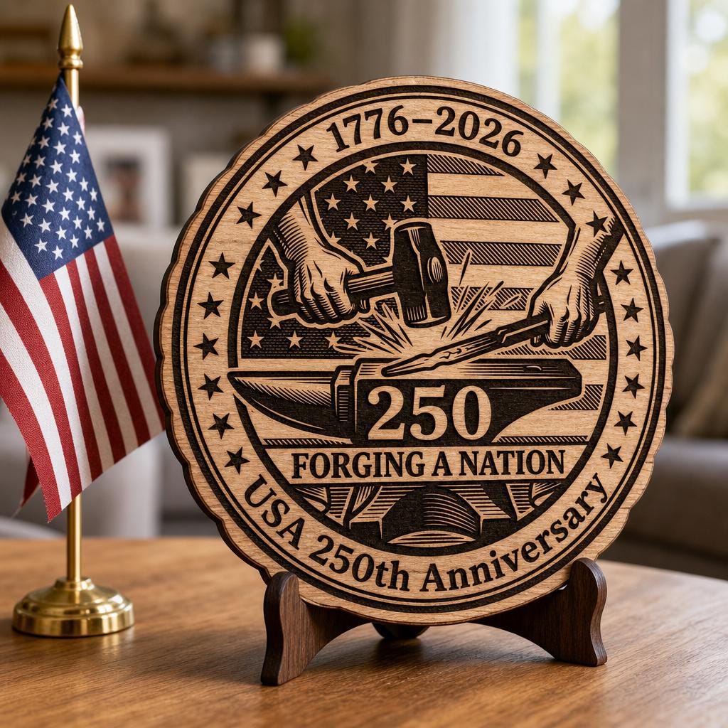 File di incisione dell'America coloniale, 250º anniversario degli Stati Uniti, design di targa in legno - immagine 5