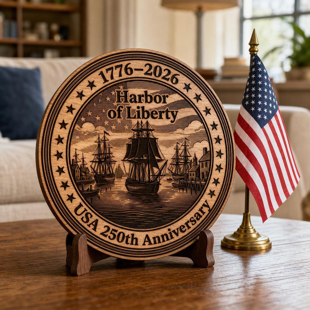 File di incisione dell'America coloniale, 250º anniversario degli Stati Uniti, design di targa in legno - immagine 6