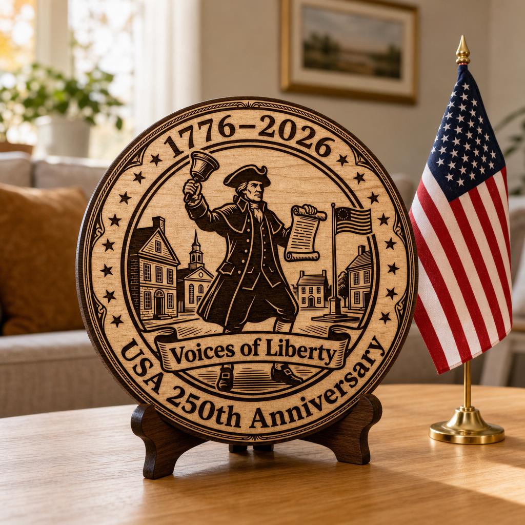 File di incisione dell'America coloniale, 250º anniversario degli Stati Uniti, design di targa in legno - immagine 7