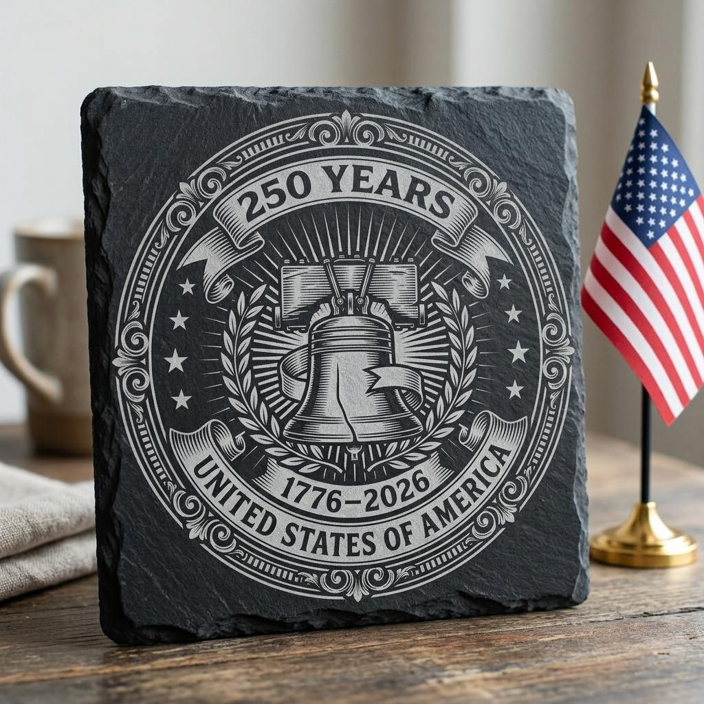 Laser Engraving File, Patriotic USA Anniversary Coaster, Vintage Emblem PNG