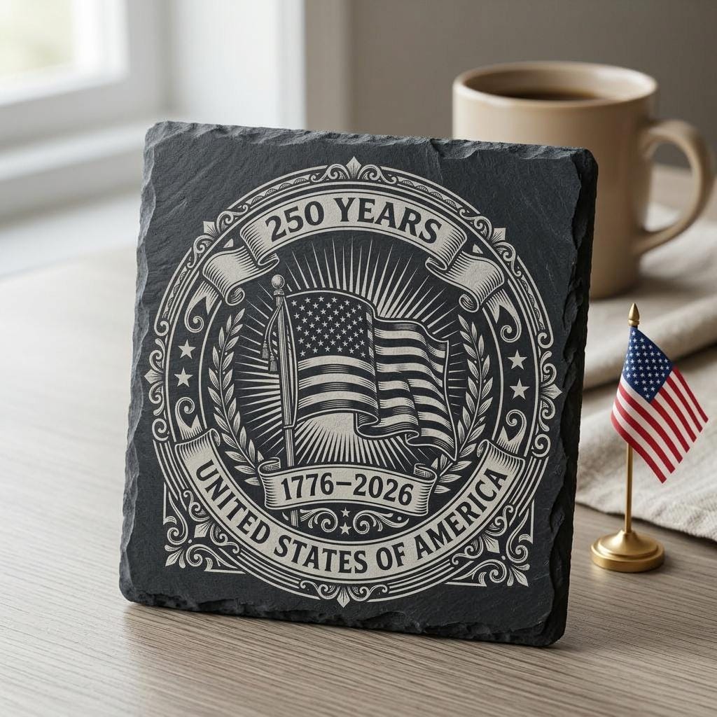 Laser Engraving File, Patriotic USA Anniversary Coaster, Vintage Emblem PNG