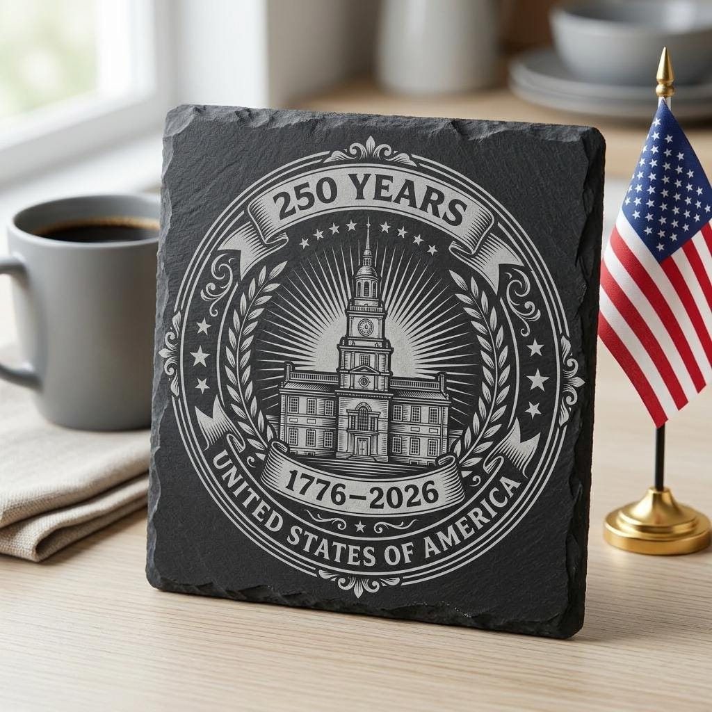 Laser Engraving File, Patriotic USA Anniversary Coaster, Vintage Emblem PNG