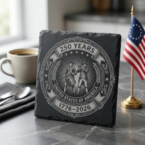 Laser Engraving File, Patriotic USA Anniversary Coaster, Vintage Emblem PNG