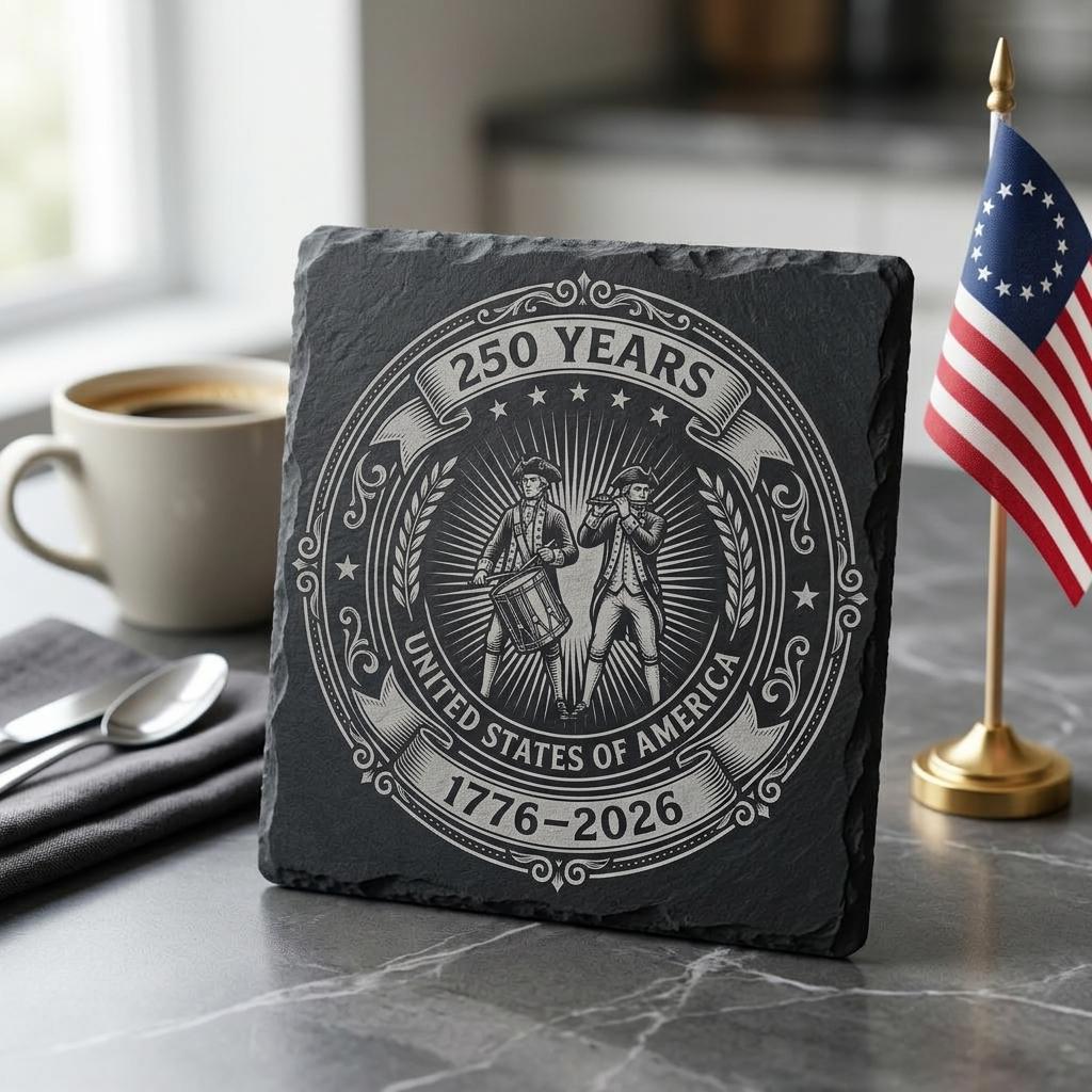 Laser Engraving File, Patriotic USA Anniversary Coaster, Vintage Emblem PNG