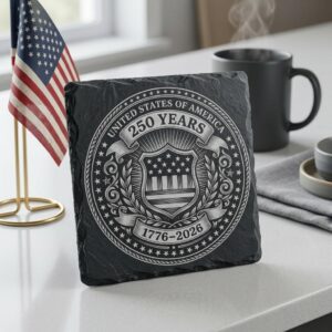 Laser Engraving File, Patriotic USA Anniversary Coaster, Vintage Emblem PNG