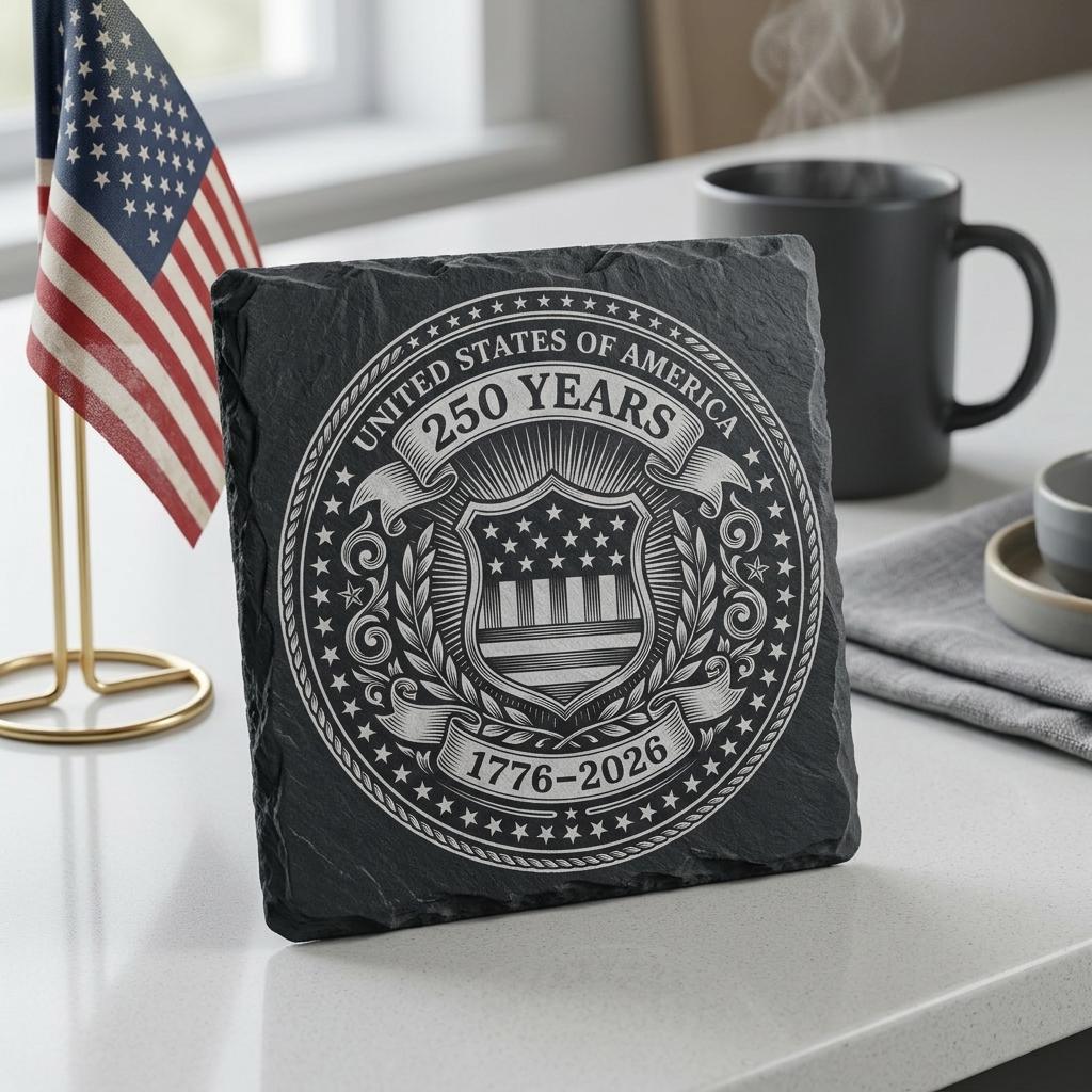 Laser Engraving File, Patriotic USA Anniversary Coaster, Vintage Emblem PNG