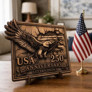 Patriotic Eagle 3D Illusion Laser Engraving PNG, USA 250 Anniversary Wood Sign
