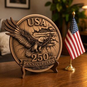 Patriotic Eagle 3D Illusion Laser Engraving PNG, USA 250 Anniversary Wood Sign