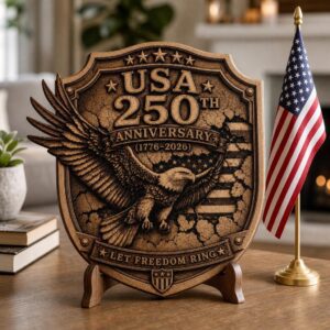 Patriotic Eagle 3D Illusion Laser Engraving PNG, USA 250 Anniversary Wood Sign