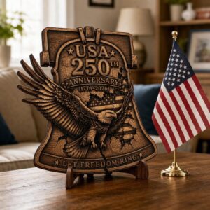 Patriotic Eagle 3D Illusion Laser Engraving PNG, USA 250 Anniversary Wood Sign