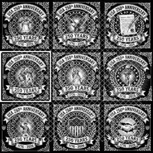 Patriotic Laser Engraving Files, America 250th Slate Coaster PNG Set of 10