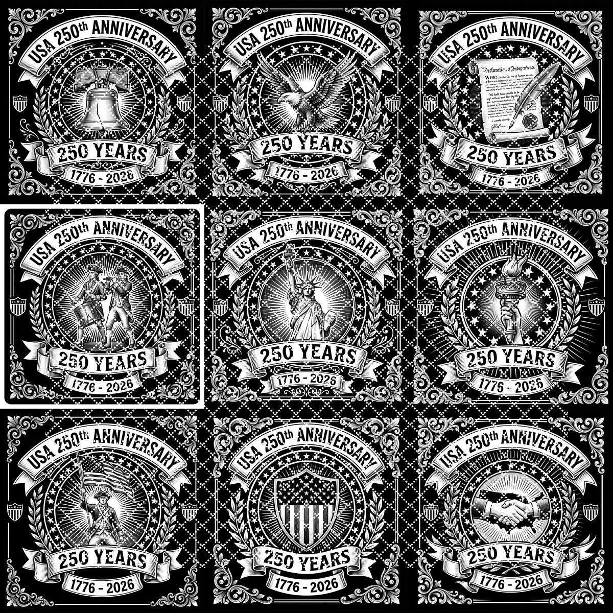 Patriotic Laser Engraving Files, America 250th Slate Coaster PNG Set of 10