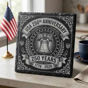 Patriotic Laser Engraving Files, America 250th Slate Coaster PNG Set of 10