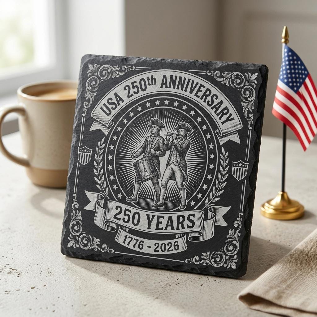 Patriotic Laser Engraving Files, America 250th Slate Coaster PNG Set of 10