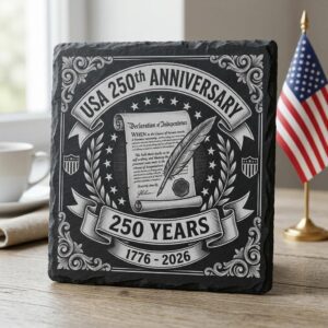 Patriotic Laser Engraving Files, America 250th Slate Coaster PNG Set of 10