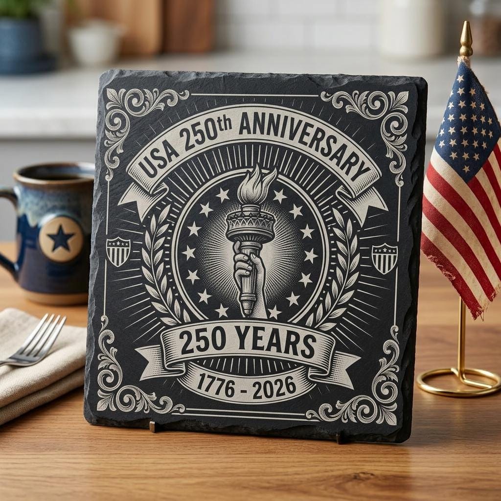 Patriotic Laser Engraving Files, America 250th Slate Coaster PNG Set of 10