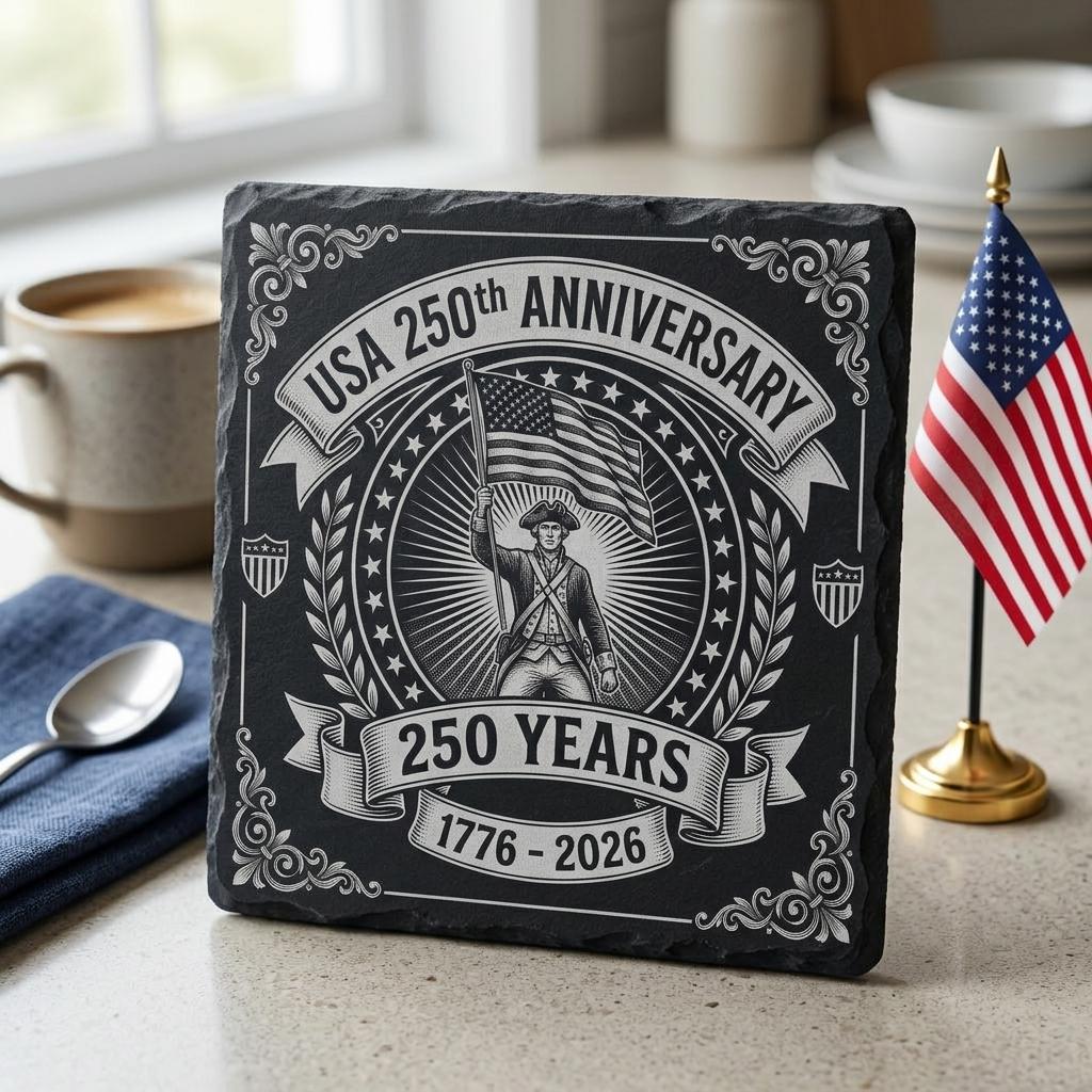Patriotic Laser Engraving Files, America 250th Slate Coaster PNG Set of 10