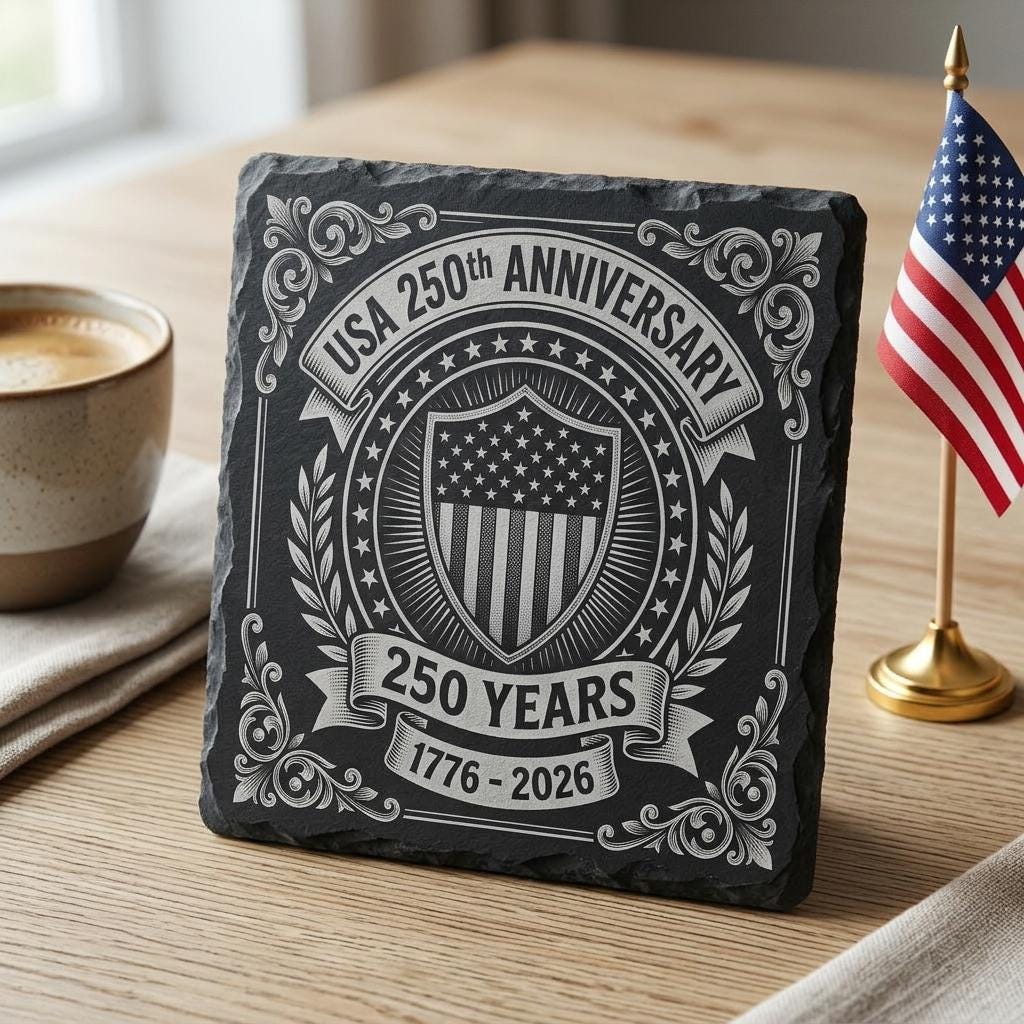 Patriotic Laser Engraving Files, America 250th Slate Coaster PNG Set of 10