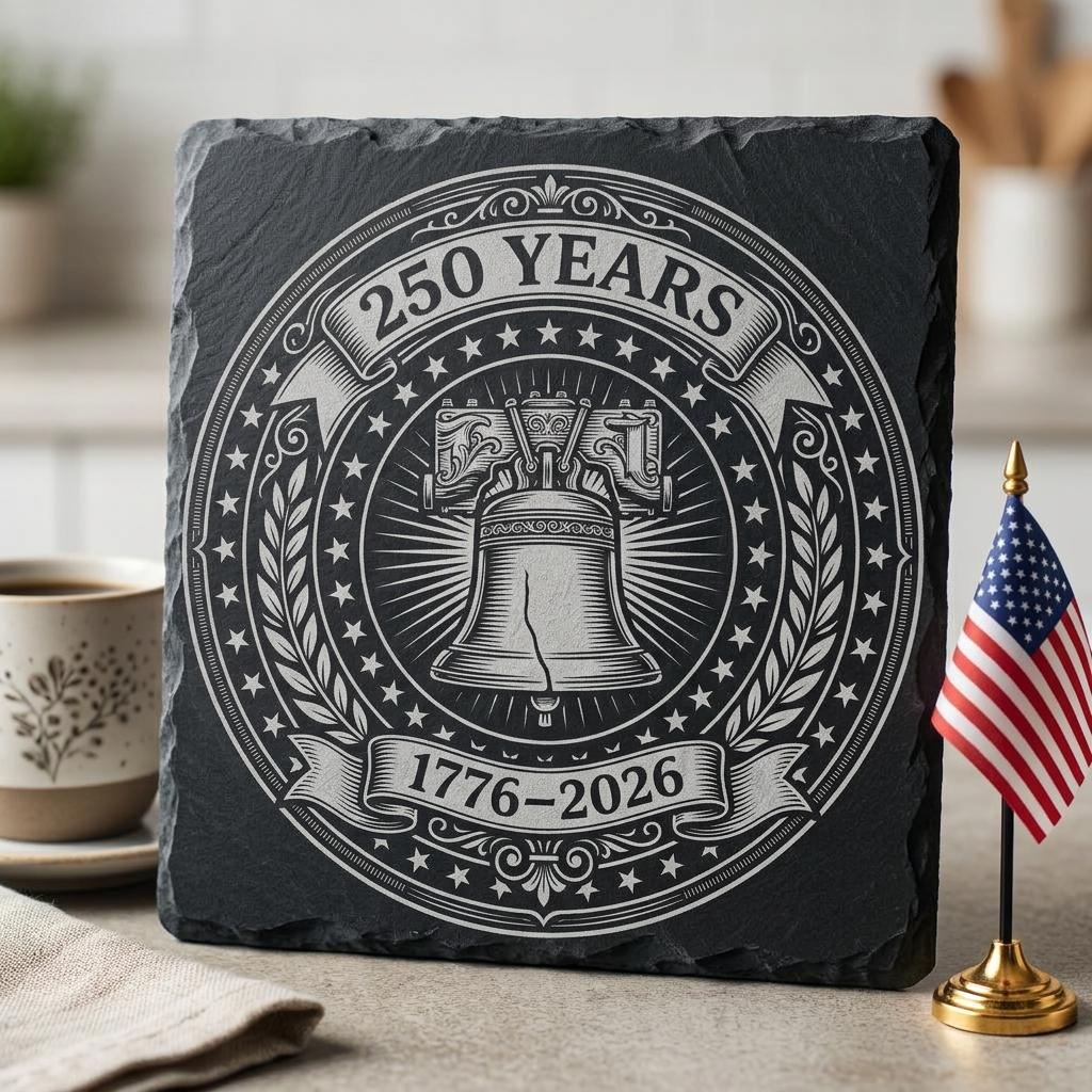 Patriotic Slate Coaster Designs, America 250th Anniversary Engraving File Bundle