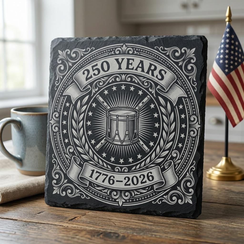Patriotic Slate Coaster Designs, America 250th Anniversary Engraving File Bundle