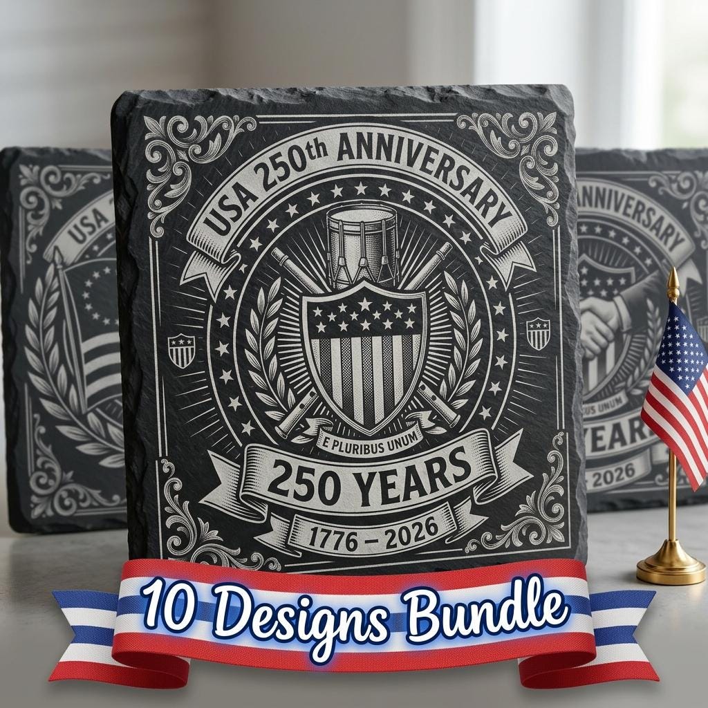 USA 250 Anniversary Engraving Design, Patriotic Eagle, Slate Coaster Laser File