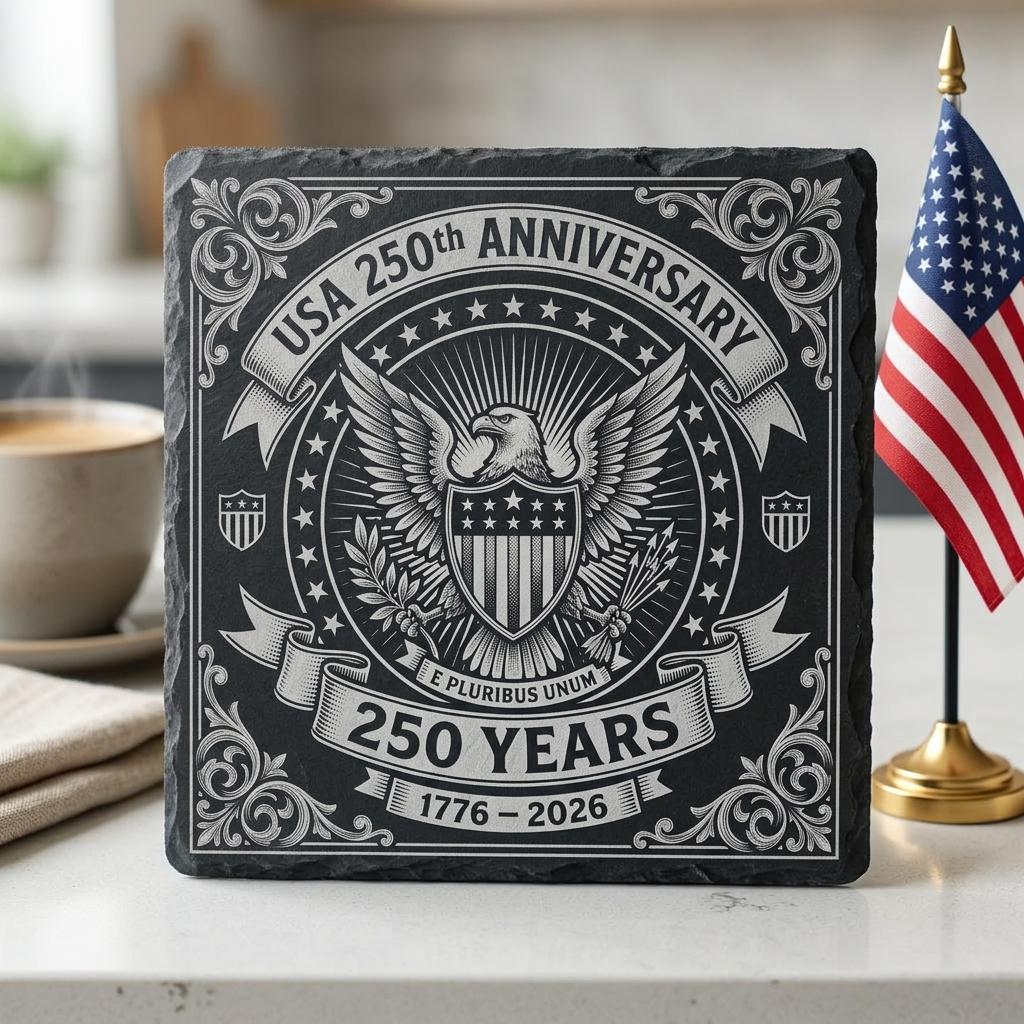 USA 250. Jubiläums-Gravurdesign, patriotischer Adler, Schiefer-Untersetzer-Laserdatei – Bild 2