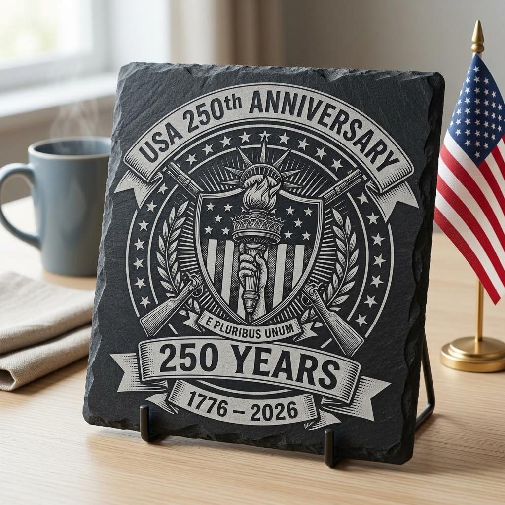 USA 250. Jubiläums-Gravurdesign, patriotischer Adler, Schiefer-Untersetzer-Laserdatei – Bild 3