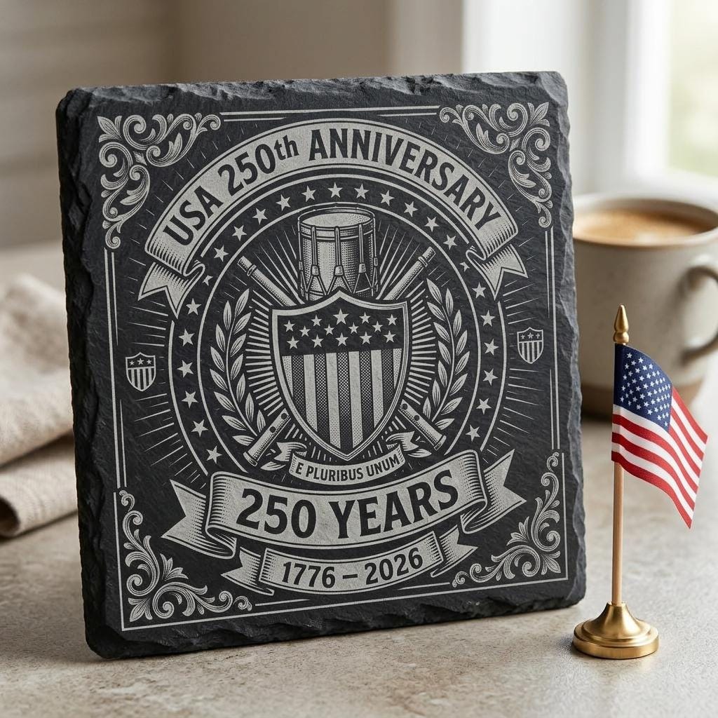 USA 250. Jubiläums-Gravurdesign, patriotischer Adler, Schiefer-Untersetzer-Laserdatei – Bild 4