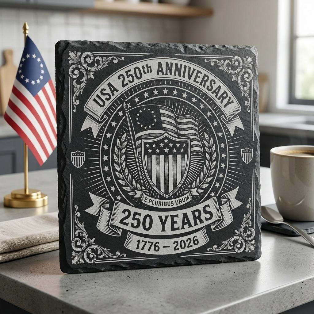 USA 250. Jubiläums-Gravurdesign, patriotischer Adler, Schiefer-Untersetzer-Laserdatei – Bild 5