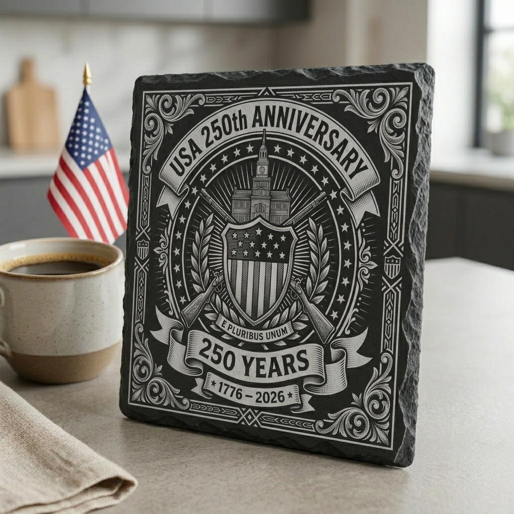 USA 250. Jubiläums-Gravurdesign, patriotischer Adler, Schiefer-Untersetzer-Laserdatei – Bild 6
