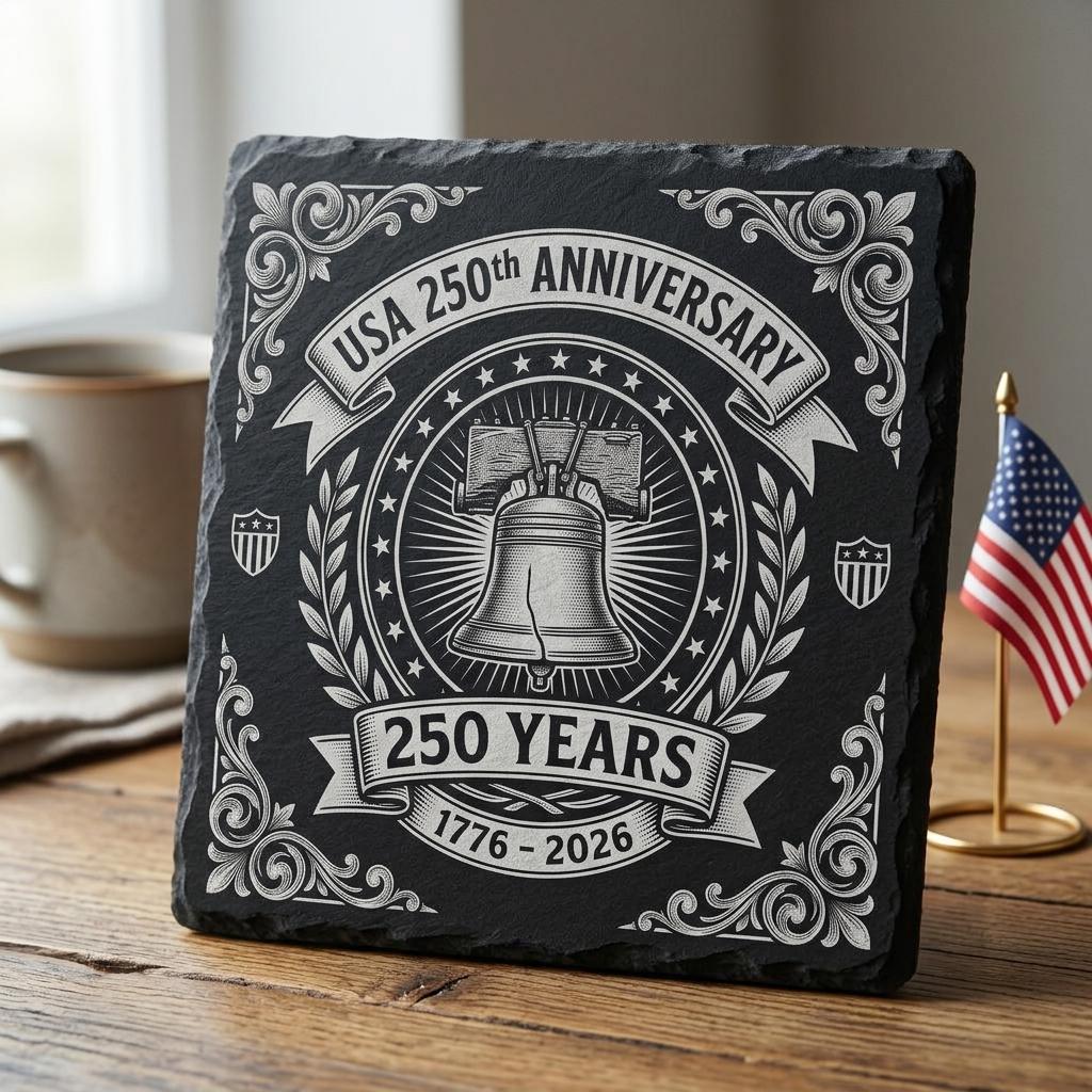 USA 250th Anniversary Engraving Design, Patriotic Slate Coaster Bundle