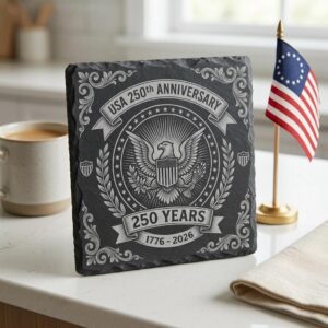 USA 250th Anniversary Engraving Design, Patriotic Slate Coaster Bundle