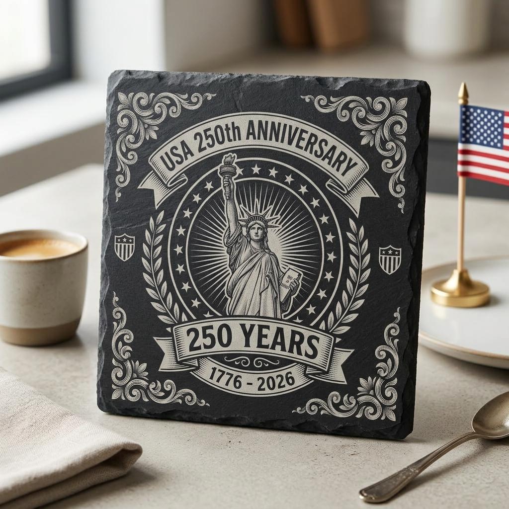 USA 250th Anniversary Engraving Design, Patriotic Slate Coaster Bundle