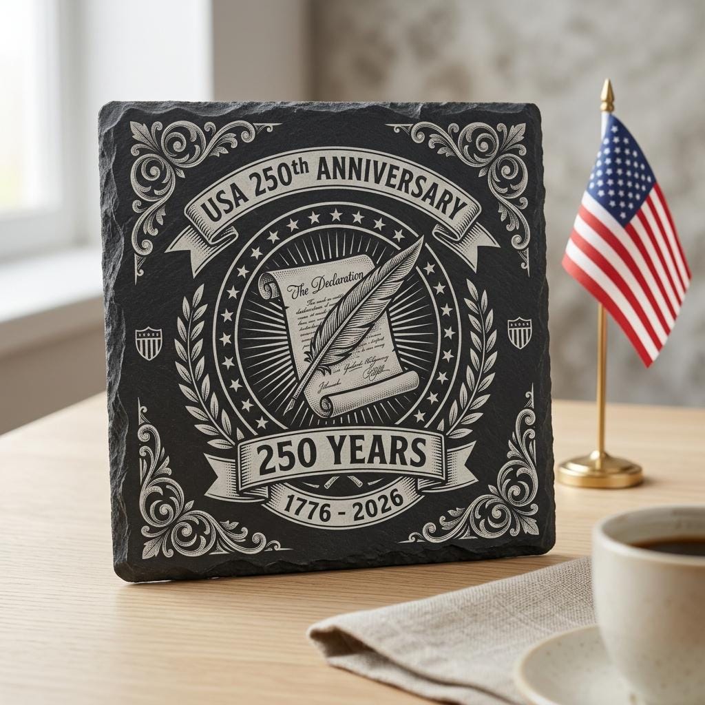 USA 250th Anniversary Engraving Design, Patriotic Slate Coaster Bundle