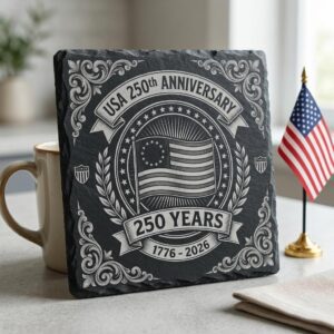 USA 250th Anniversary Engraving Design, Patriotic Slate Coaster Bundle