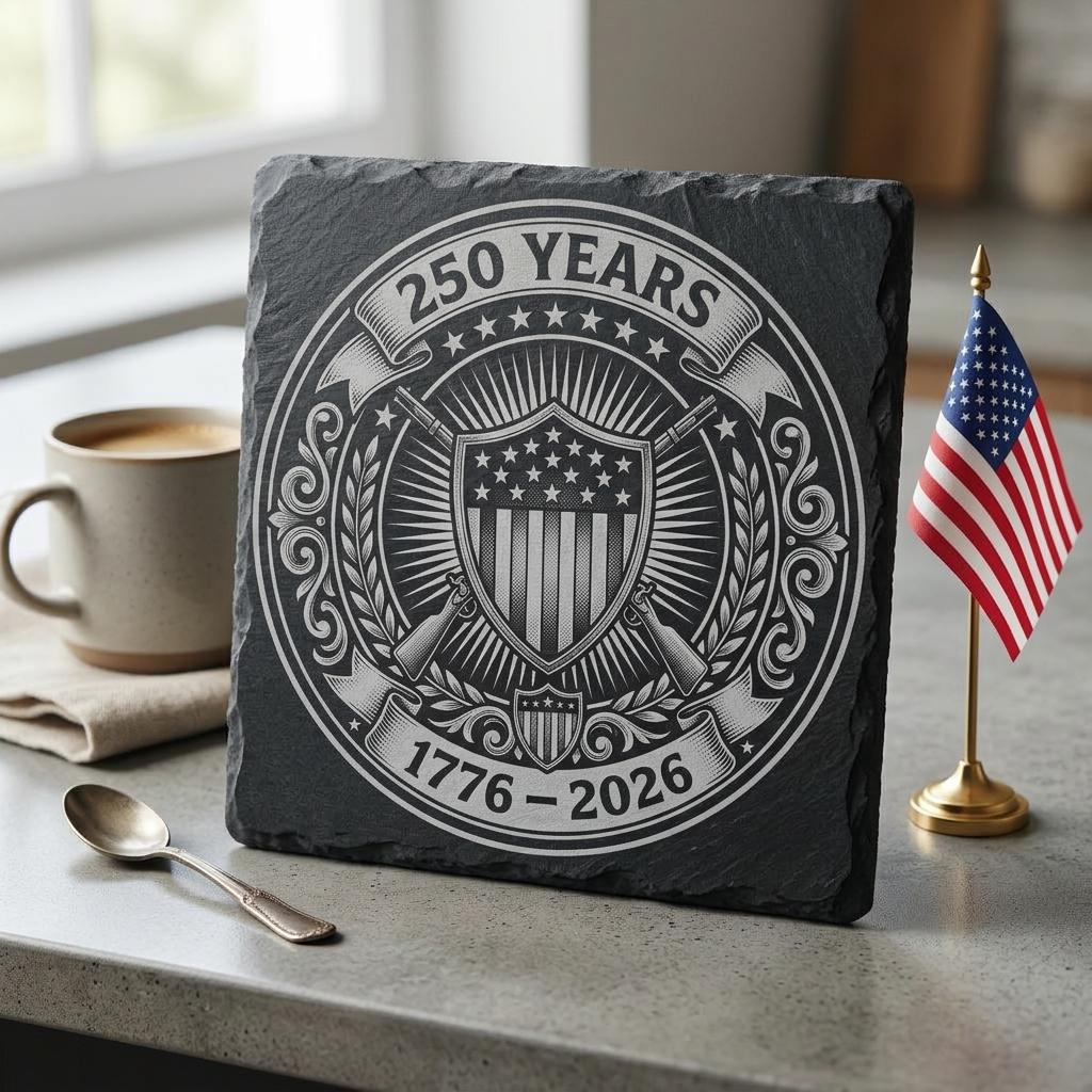USA 250th Anniversary Engraving Files, Patriotic Slate Coaster Emblem Bundle