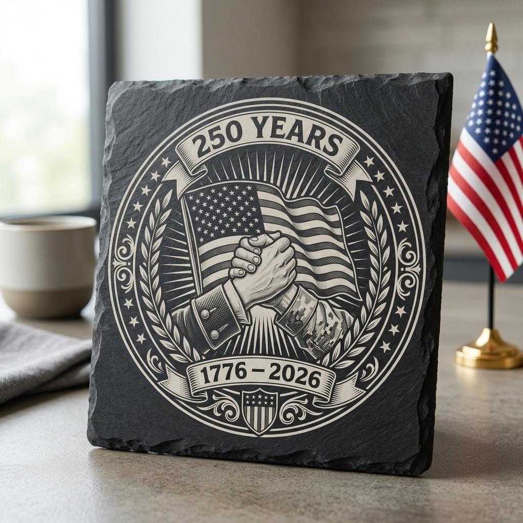 USA 250th Anniversary Engraving Files, Patriotic Slate Coaster Emblem Bundle