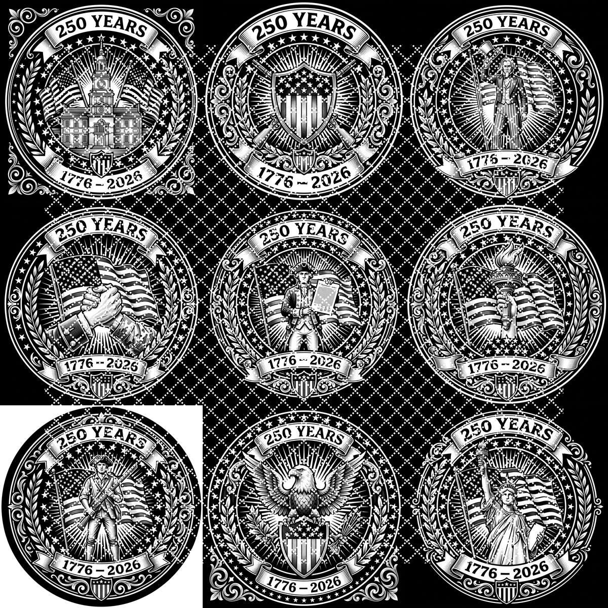 USA 250th Anniversary Engraving Files, Patriotic Slate Coaster Emblem Bundle