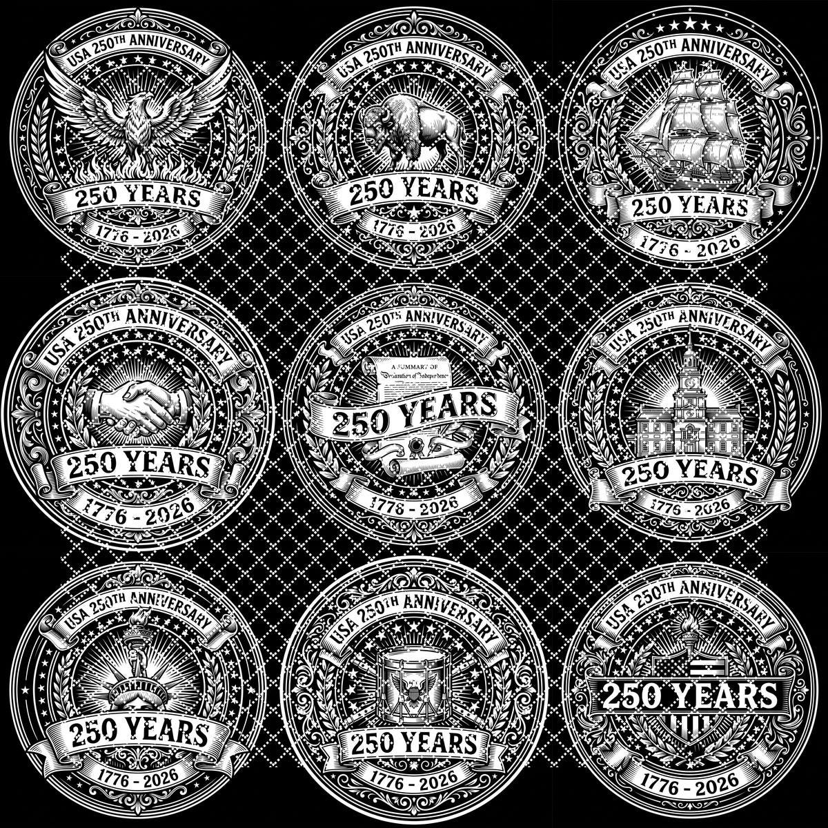 USA 250th Anniversary Patriotic Slate Coaster Engraving Files, 10 PNG Set