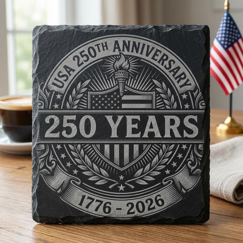 USA 250th Anniversary Patriotic Slate Coaster Engraving Files, 10 PNG Set