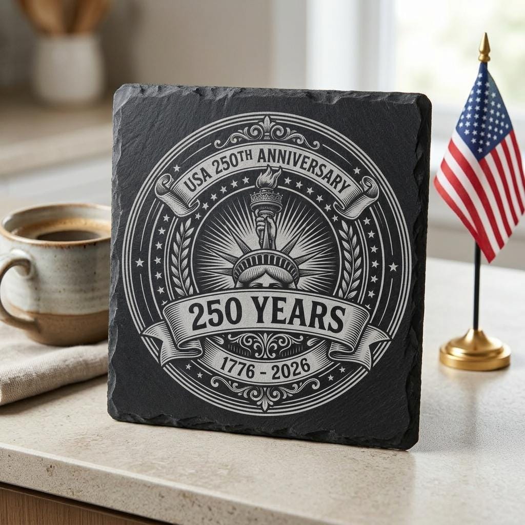 USA 250th Anniversary Patriotic Slate Coaster Engraving Files, 10 PNG Set